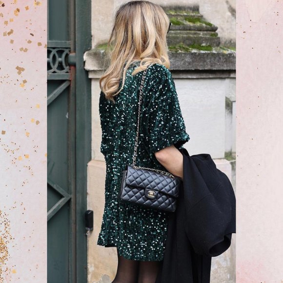 Velvet Sequin Short Sleeve Mini Dress - Picture 3 of 6